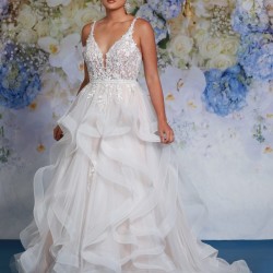 Deep-v Lace with ruffle ballgown